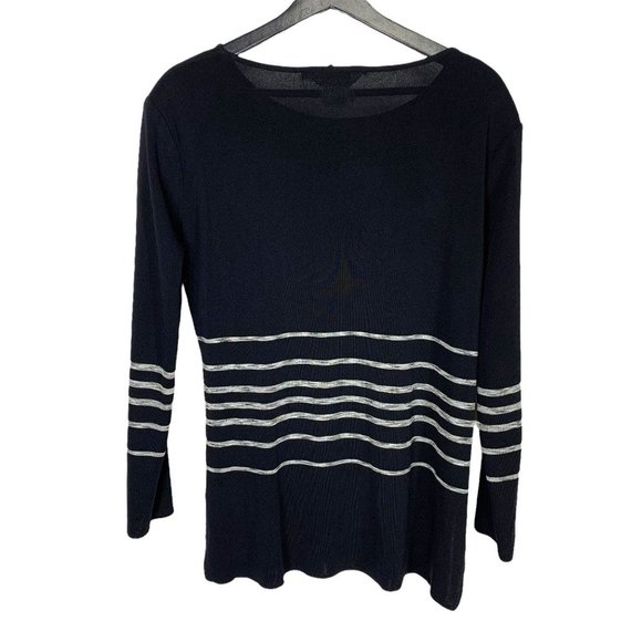 Exclusively Misook Black Stripe Pattern Long Sleeve Top Large - Picture 2 of 7